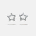 Silver star-shaped earrings with bead detailing on a light gray background